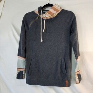 AMPERSAND AVE Charcoal Hoodie with Cream Accents Withbrhumb Holes